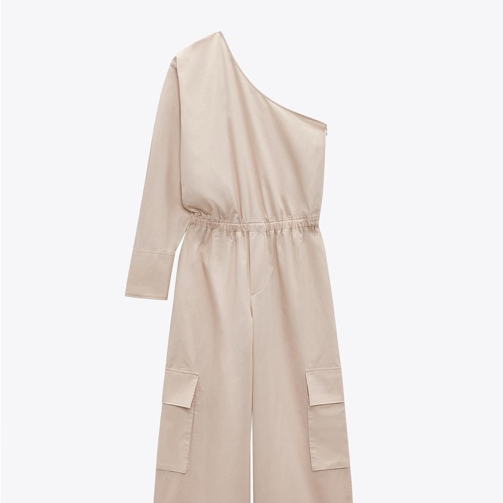 Zara Cream One-Shoulder Jumpsuit